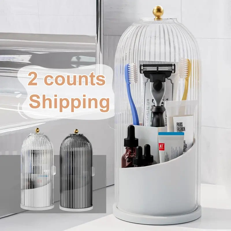 Covered Freestanding Toothbrush Holders, White Two-Pack