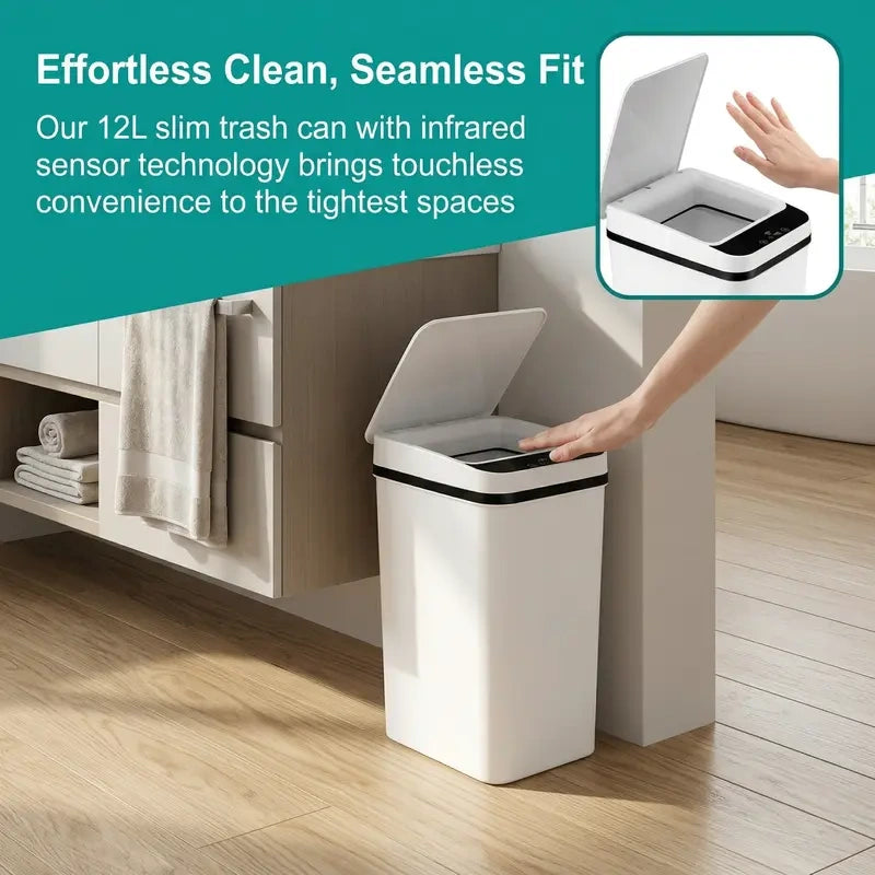 Slim Motion-Sensor Bathroom Trash Can