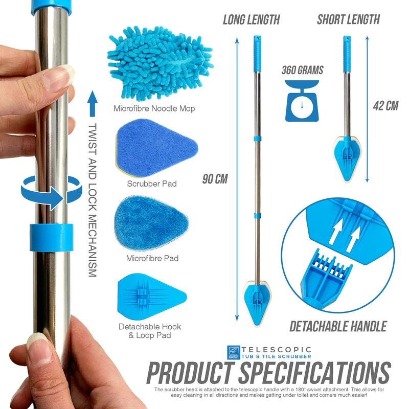High-Reach Bathroom Tile Cleaning Set with 3 Interchangeable Heads