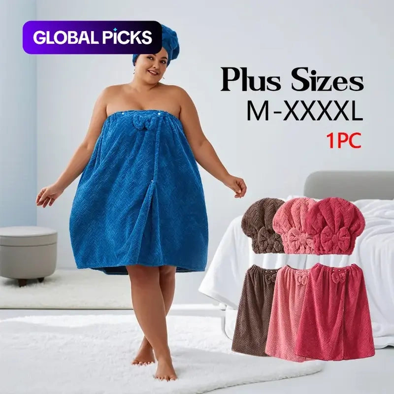 Adjustable Bath Wrap and Shower Cap Set, M-XXL