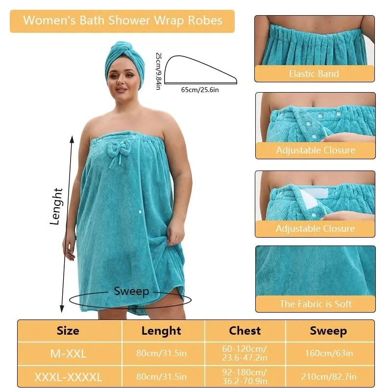 Adjustable Bath Wrap and Shower Cap Set, M-XXL