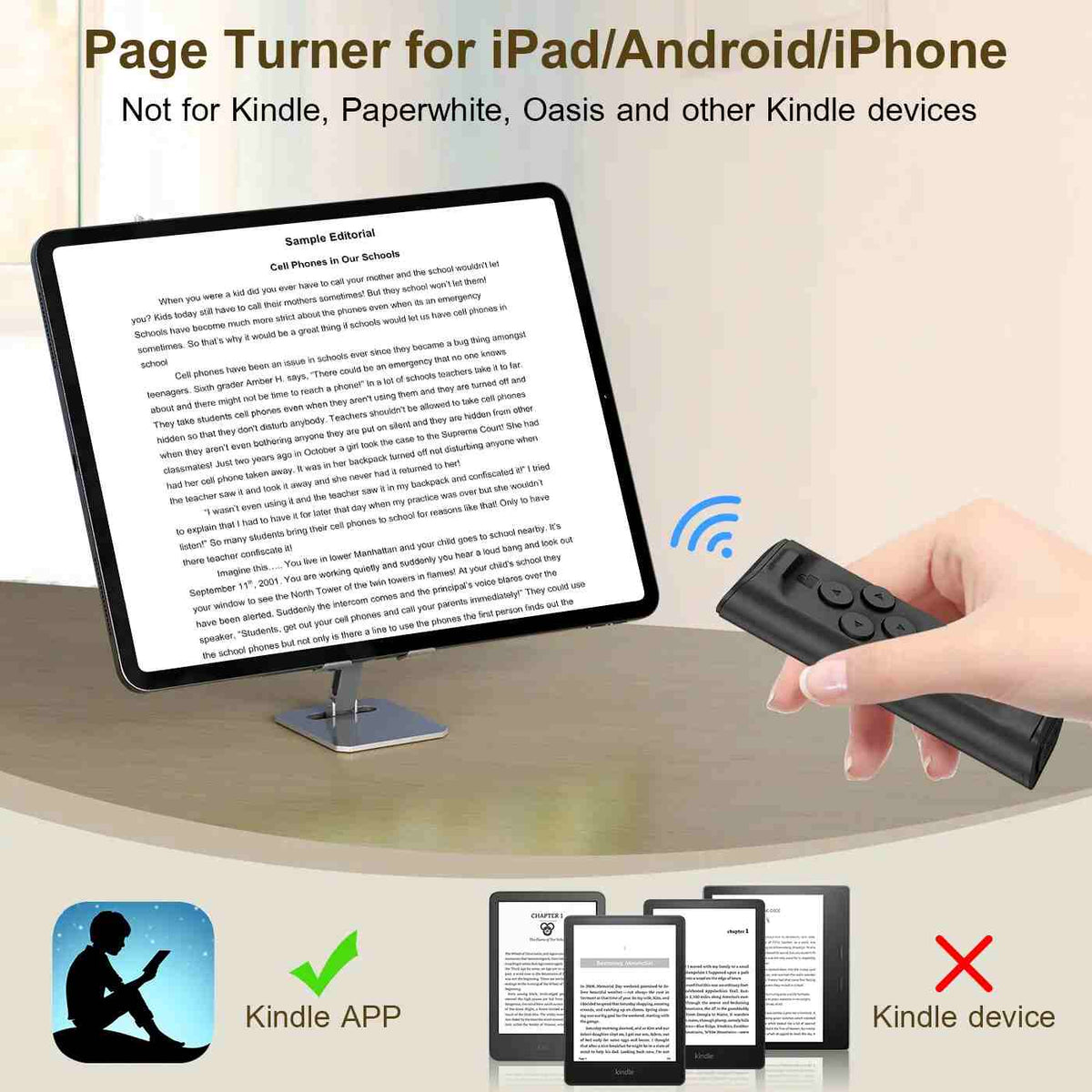 2-in-1 Phone Stand & Ring Remote — Wireless Page Turner & Camera Shutter