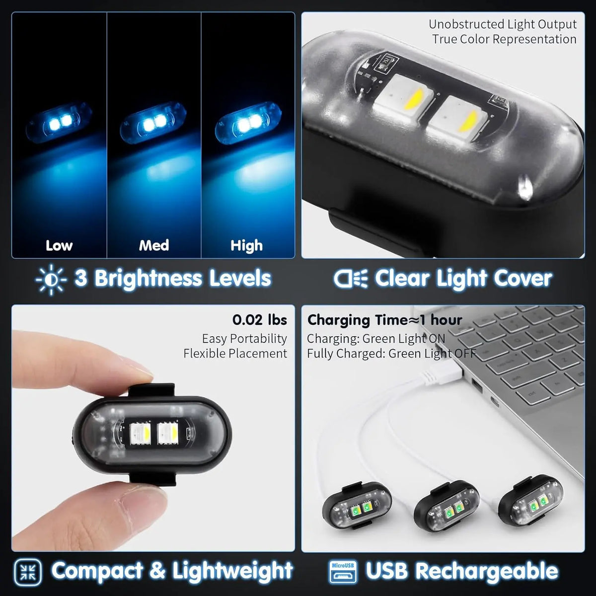 (8 Pcs) RGB Led Aircraft Strobe Light Remote Wireless Motorcycle Flash Light Warning Lights for Bike Car Multifunctional