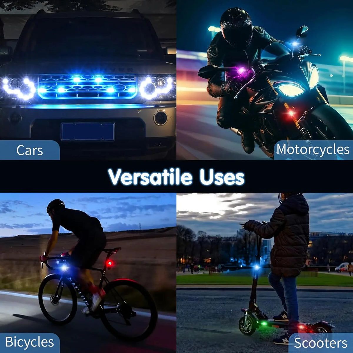 (8 Pcs) RGB Led Aircraft Strobe Light Remote Wireless Motorcycle Flash Light Warning Lights for Bike Car Multifunctional