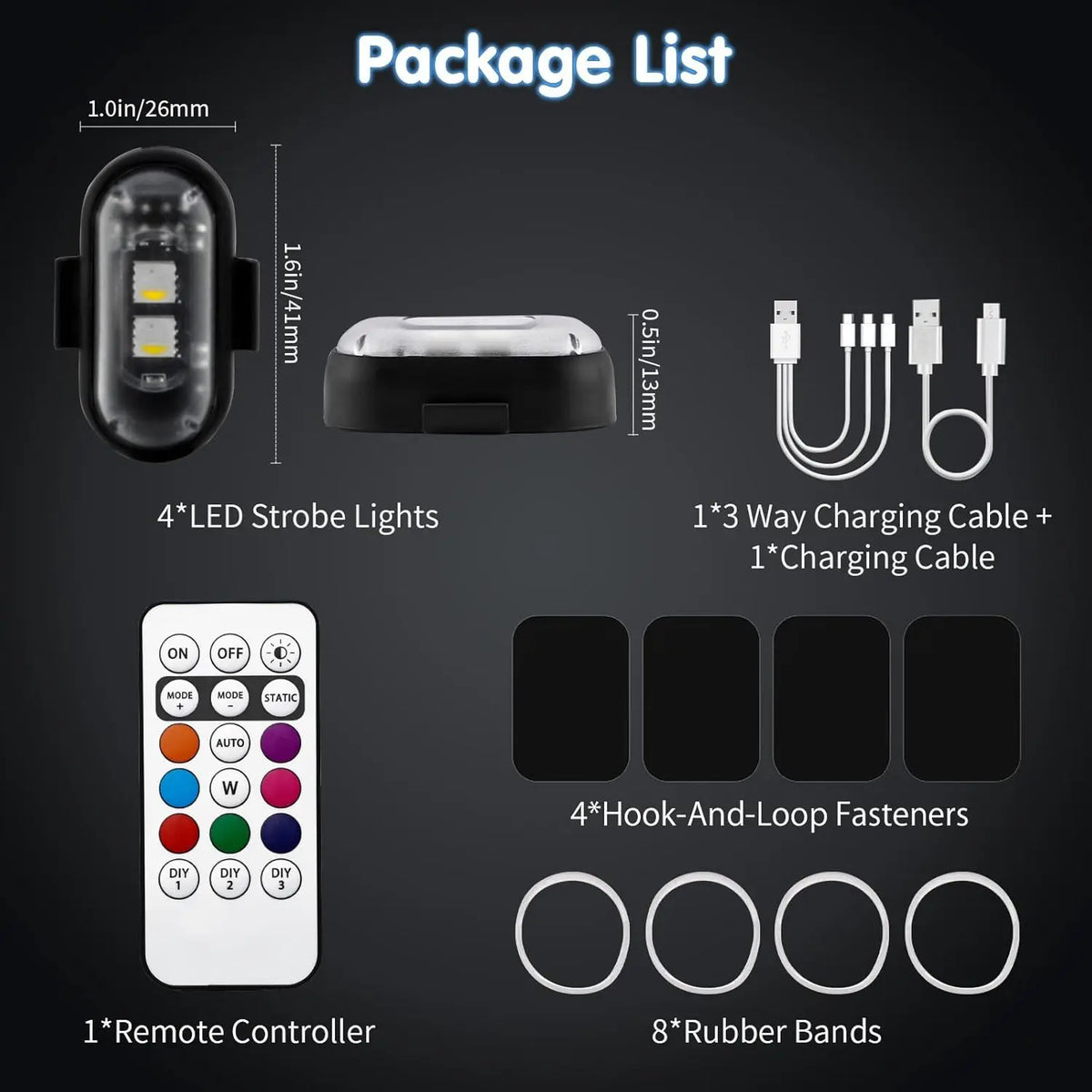 (8 Pcs) RGB Led Aircraft Strobe Light Remote Wireless Motorcycle Flash Light Warning Lights for Bike Car Multifunctional