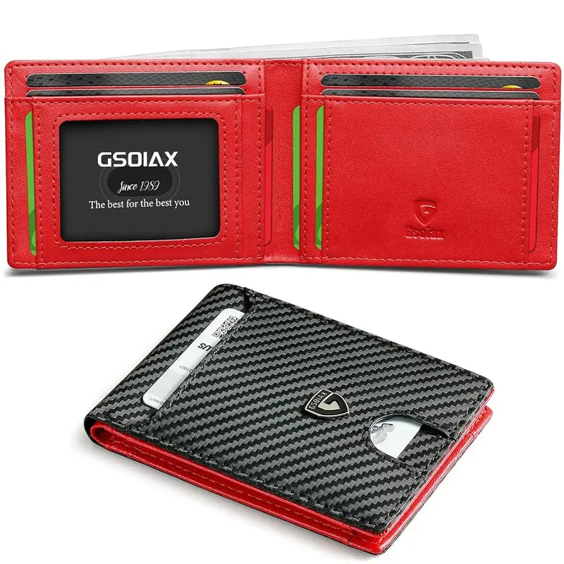VaultSlim RFID Leather Wallet – Bifold Card Holder with Carbon Fiber Money Clip