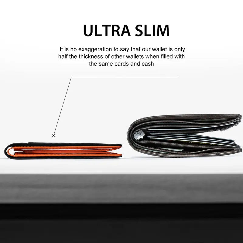VaultSlim RFID Leather Wallet – Bifold Card Holder with Carbon Fiber Money Clip