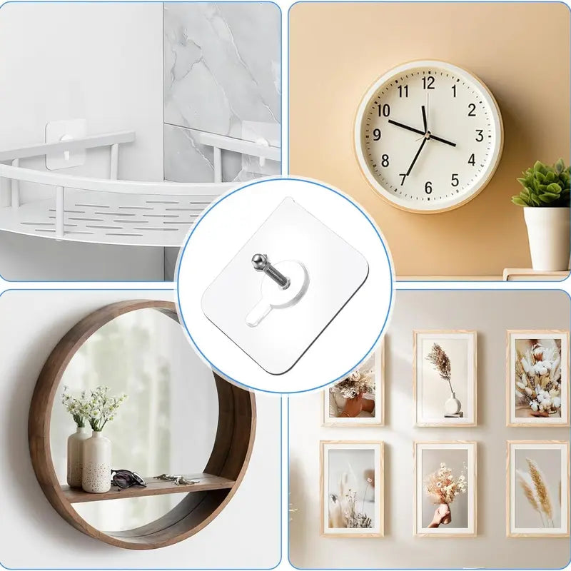 ClearHook 20-Pack Self-Adhesive Wall Hooks – Acrylic Organizer for Photos, Keys & Jewelry