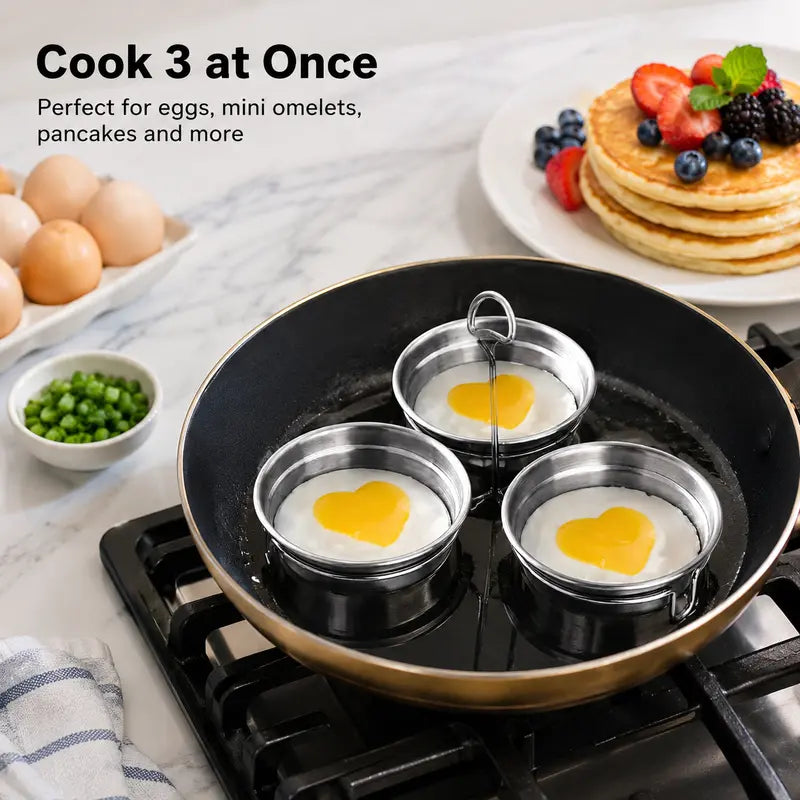 EggNest 3-Cavity Stainless Steel Poacher – Steaming Mold with Handle