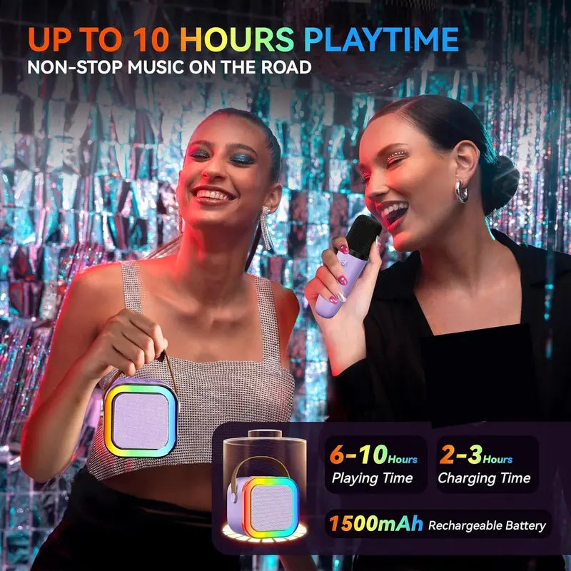 SingMate Mini Karaoke Machine – Bluetooth Speaker with 2 Wireless Microphones & LED Lights