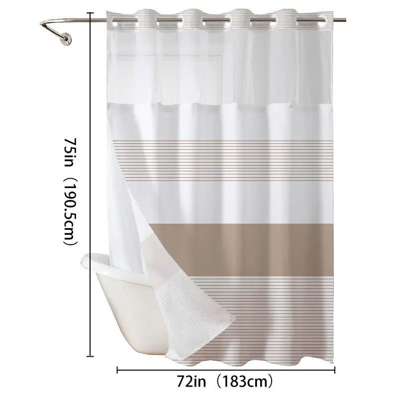 Striped Hook-Free Shower Curtain with Mesh Window — detail view 2
