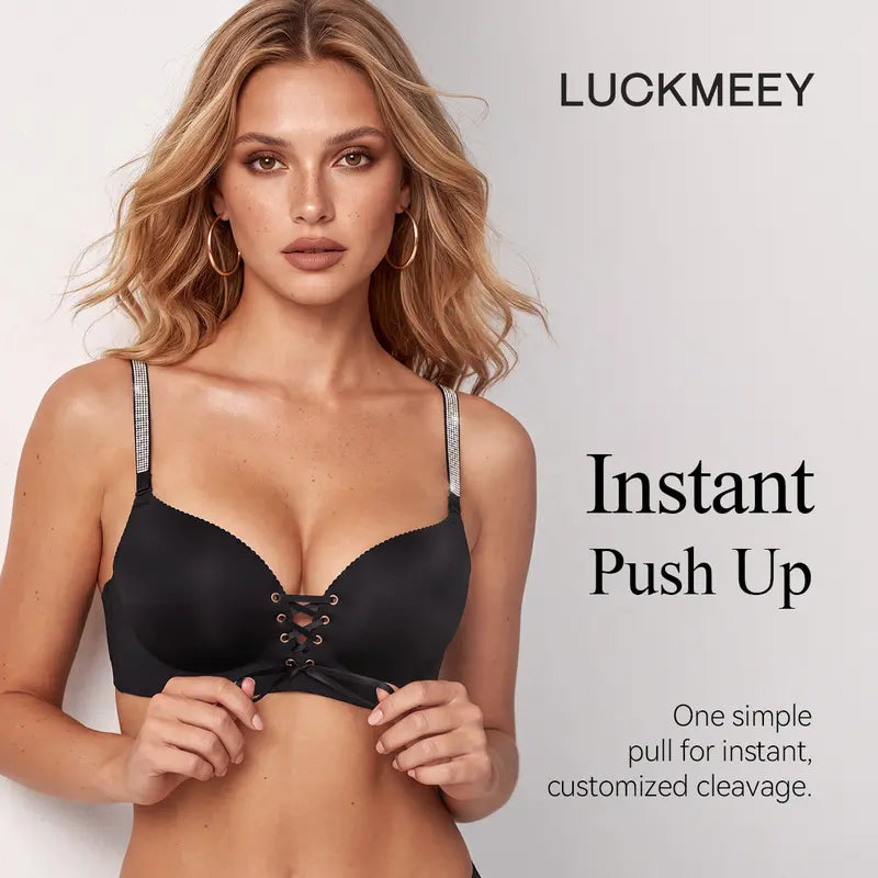 Wireless Drawstring Plunge Bra with Adjustable Front Lift - original gallery 3
