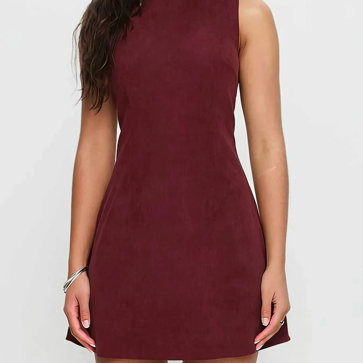 Back-Tie Sleeveless A-Line Mini Dress — Coffee - original gallery 4
