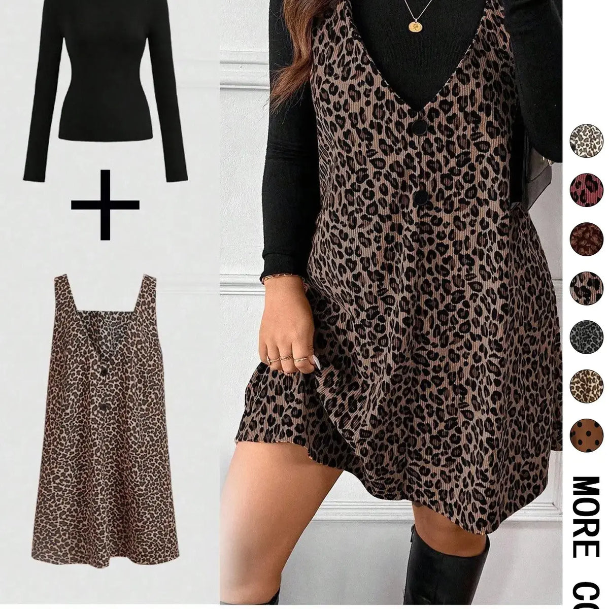 Leopard Mini Dress & Long-Sleeve Top — Two-Piece Outfit - original gallery 1