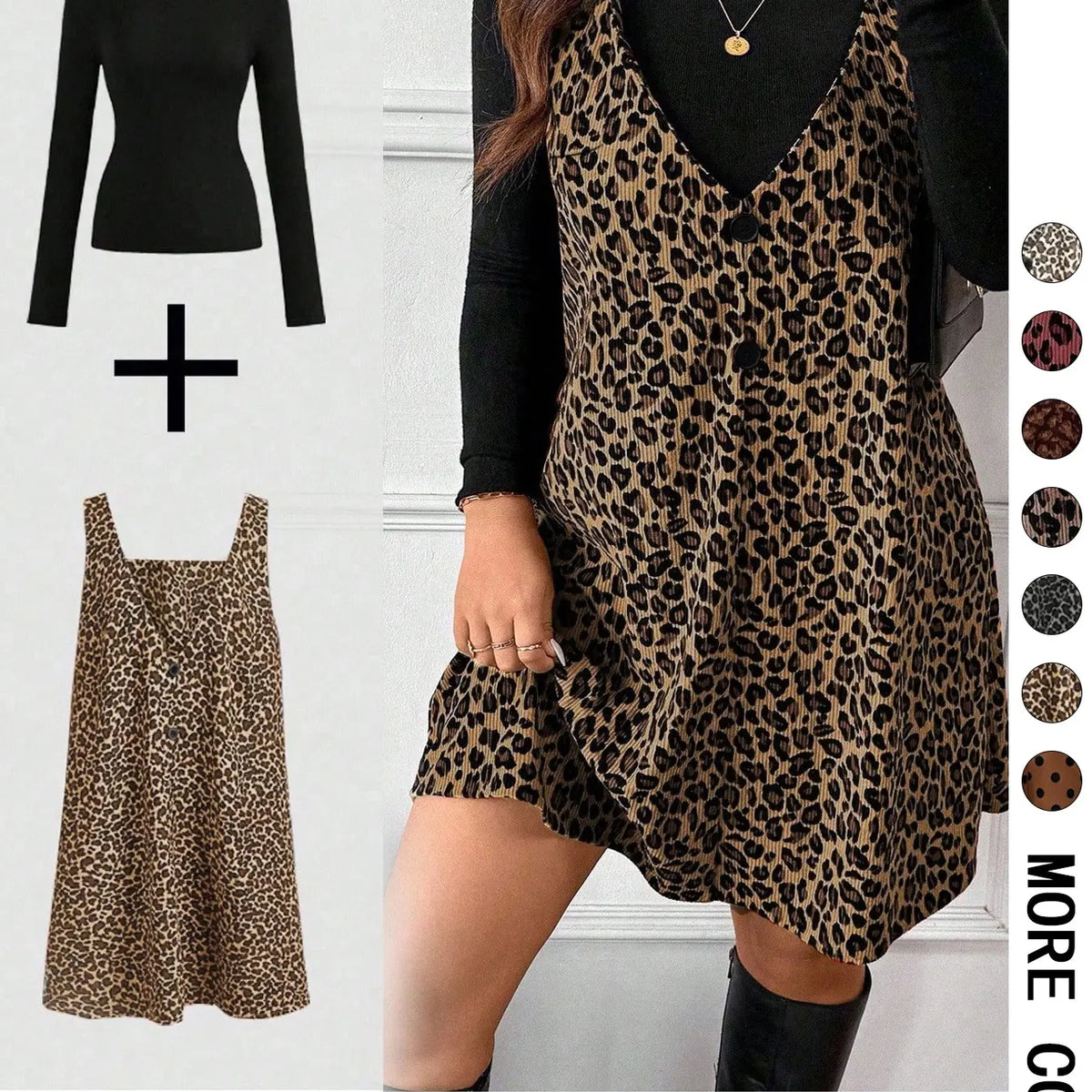 Leopard Mini Dress & Long-Sleeve Top — Two-Piece Outfit - original gallery 4