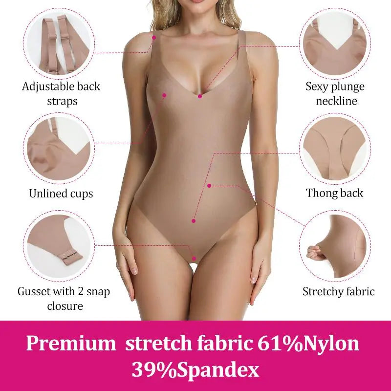 Wireless Plunge Thong Bodysuit with Adjustable Straps - original gallery 4