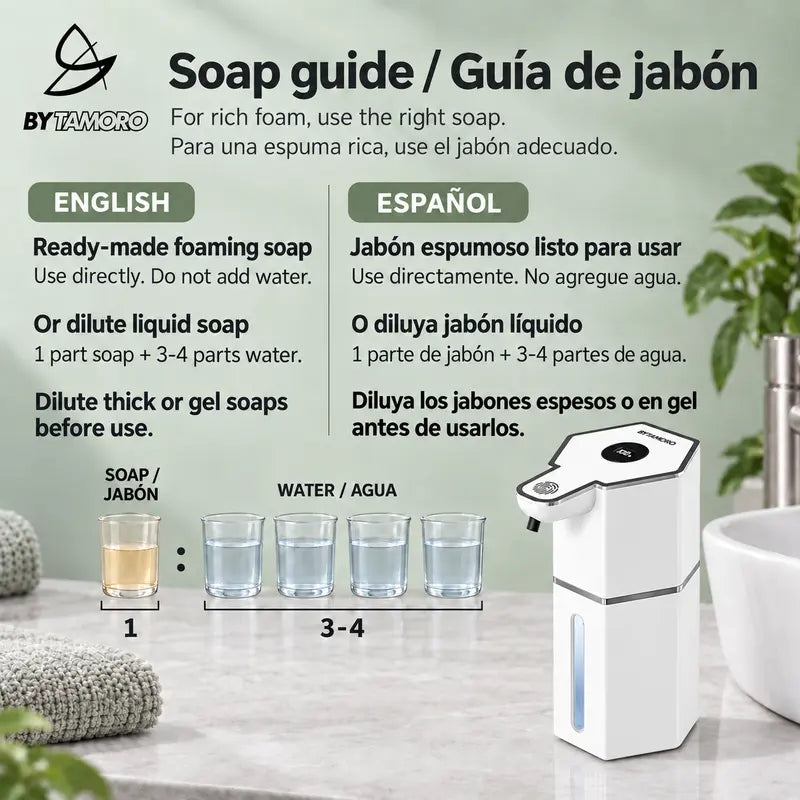 Bytamoro soap guide: foaming soap or liquid soap diluted with three to four parts water