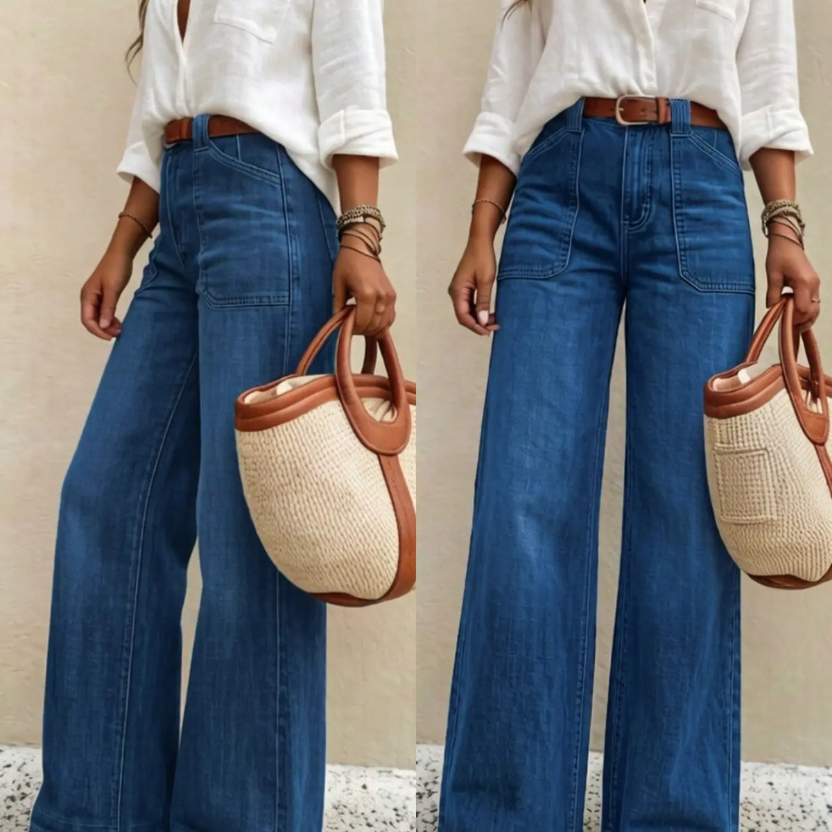 Vintage-Wash Stretch Wide-Leg Jeans - original gallery 3