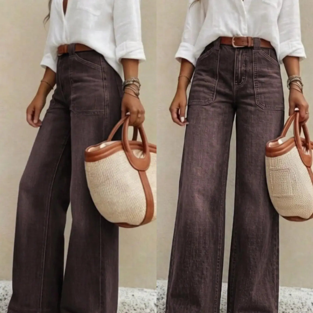 Vintage-Wash Stretch Wide-Leg Jeans - original gallery 1