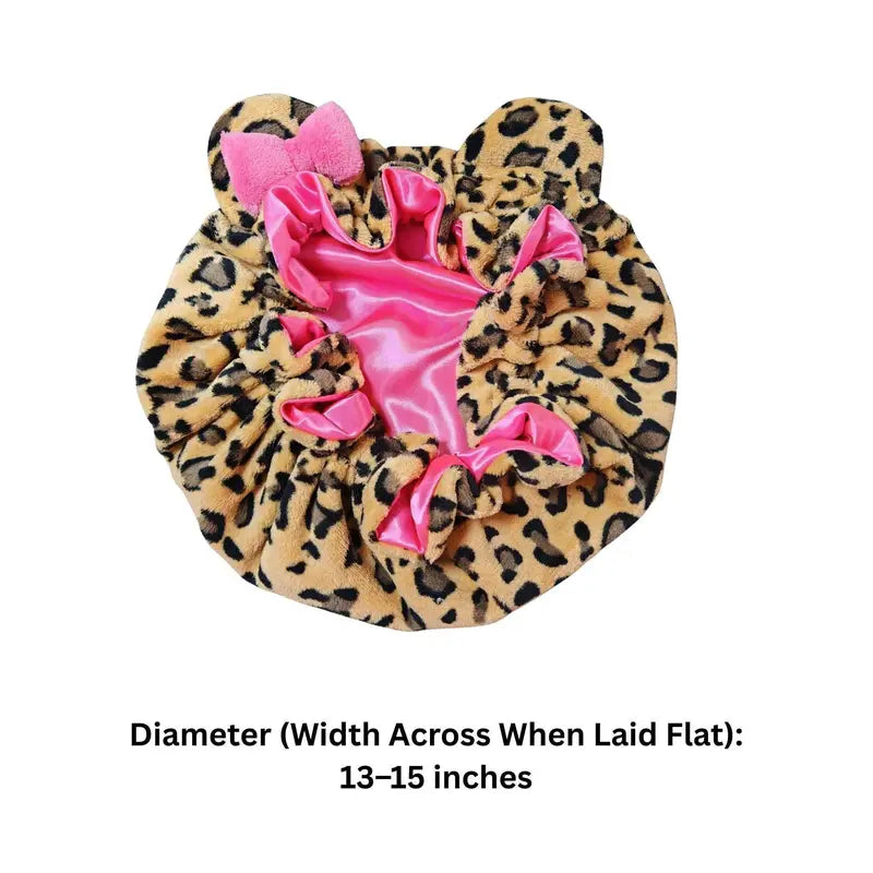 Satin-Lined Plush Leopard Bonnet with Bow - original gallery 6