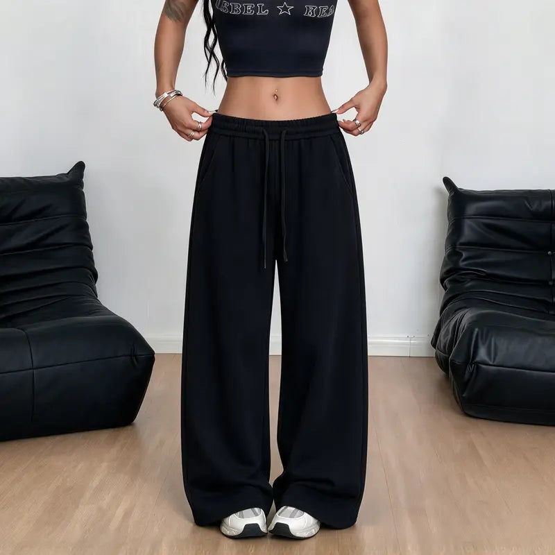 Cotton-Blend Wide-Leg Drawstring Pants — 2-Pack - Black