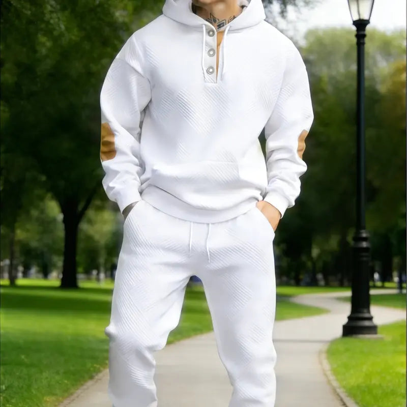 Textured Fleece Hoodie and Sweatpants Set - White