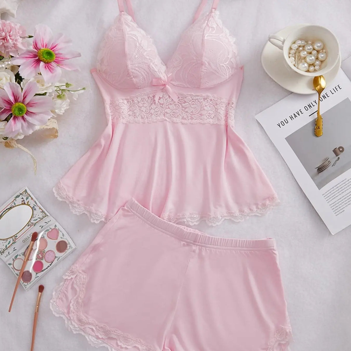 Lace-Trim Cami and Shorts Pajama Set - original gallery 1