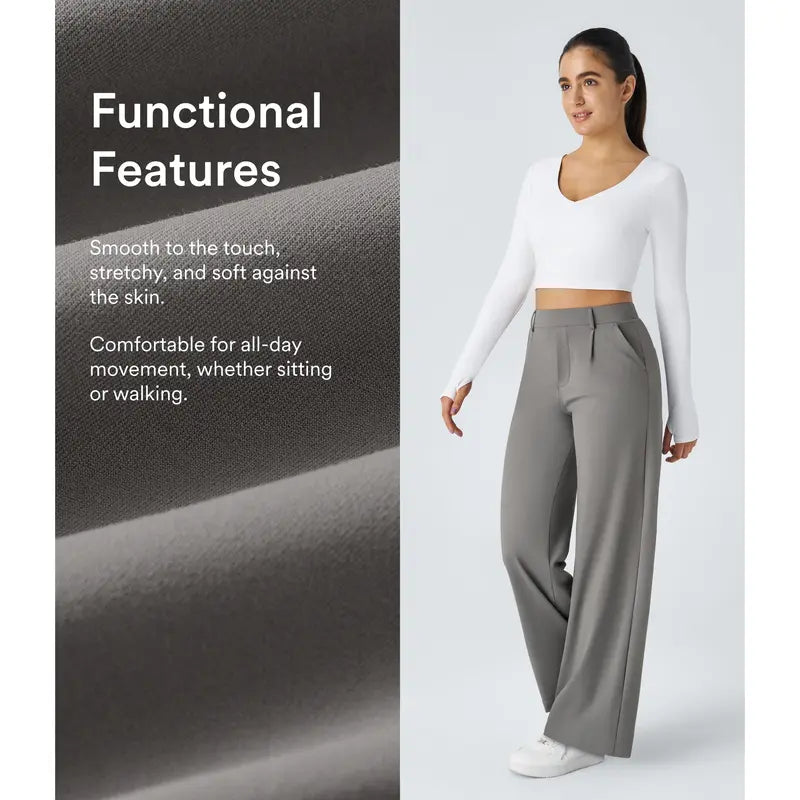High-Waist Four-Way Stretch Work Pants — Deep Red Grey - original gallery 2