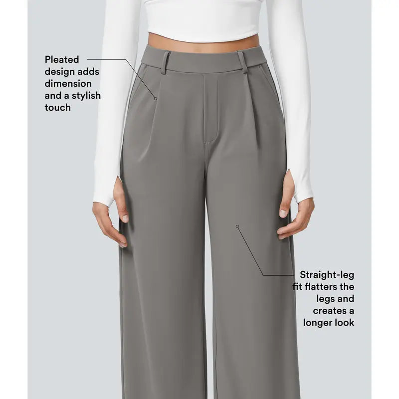 High-Waist Four-Way Stretch Work Pants — Deep Red Grey - original gallery 4