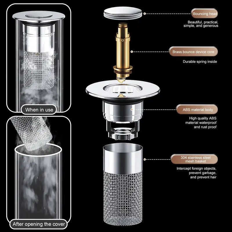 Pop-Up Sink Stopper with Removable Strainer Basket — detail view 1