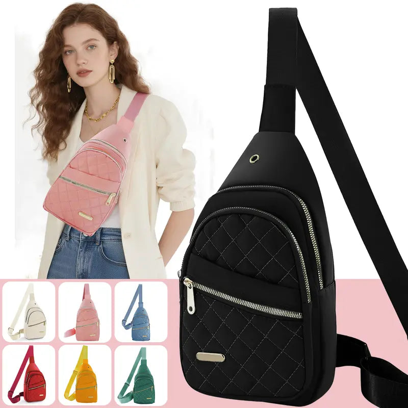 Quilted Crossbody Belt Bag with Multiple Zip Pockets - original gallery 1
