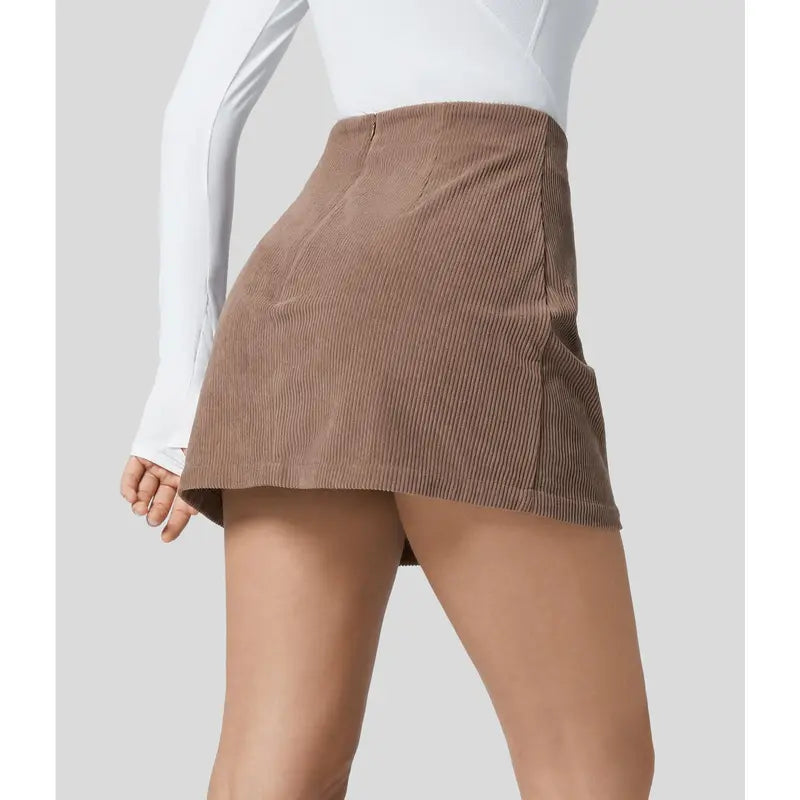 Foggy Blue Corduroy A-Line Skirt with Built-In Shorts - original gallery 2
