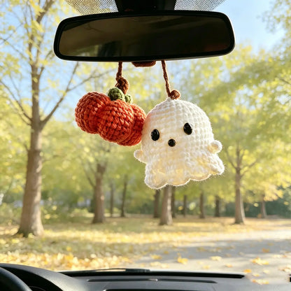 Cute Ghost crochet pumpkin rearview mirror car charm - view 3