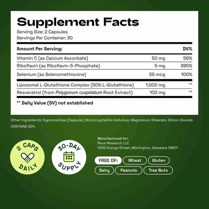 Max-Absorption Liposomal Glutathione 1155mg with Resveratrol Supplement