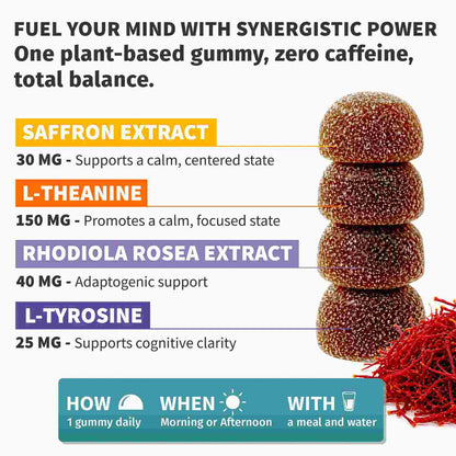 Boost Mood, Calm Stress & Enhance Focus with Premium Organic Saffron Gummies
