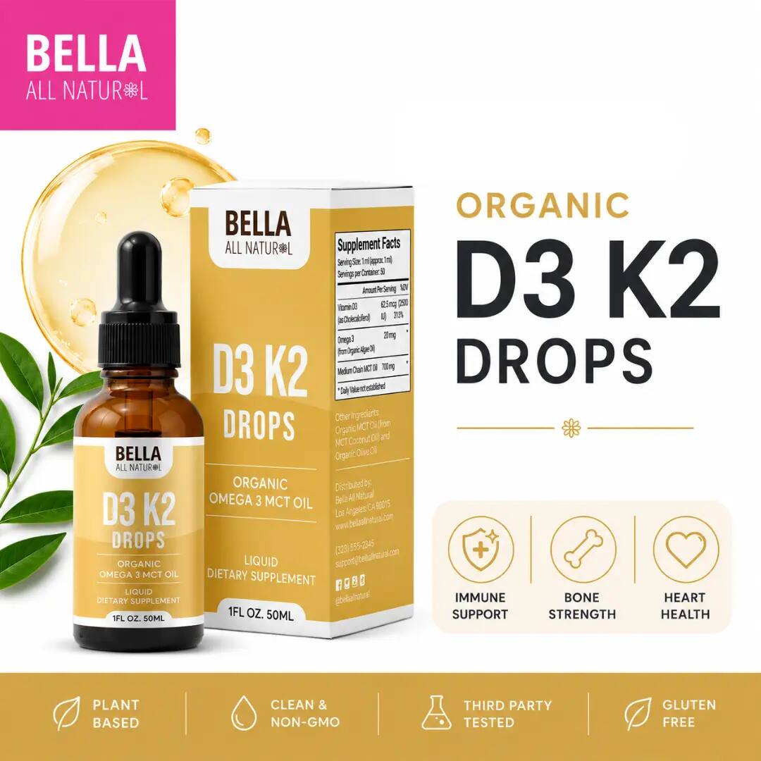 Organic Vitamin D3 K2 Liquid Drops with Omega-3 & MCT Oil