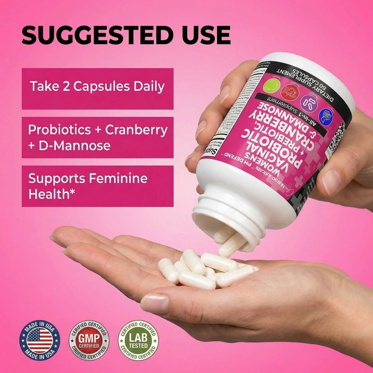 Comprehensive Feminine Care: Daily Probiotics, Prebiotics, Cranberry & D-Mannose