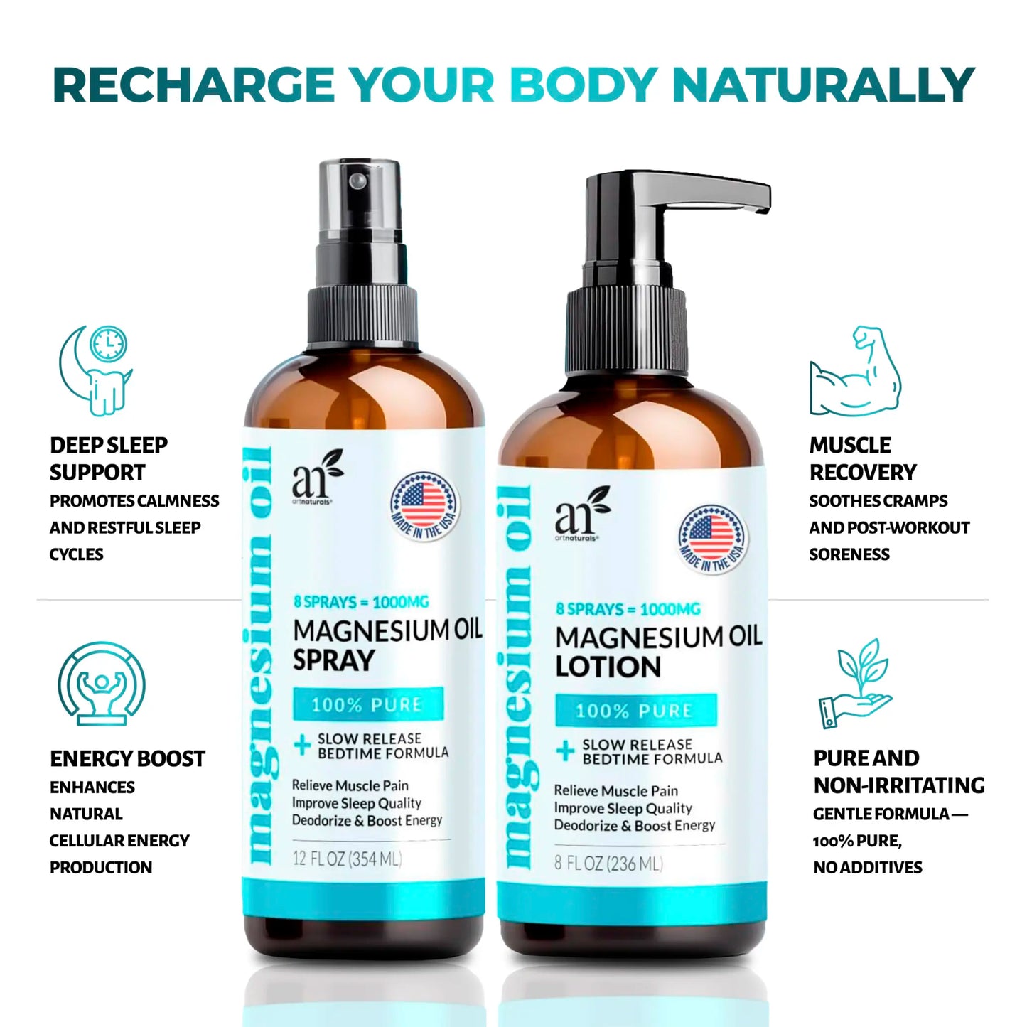 Pure Magnesium Therapy Spray for Natural Muscle & Sleep Relief