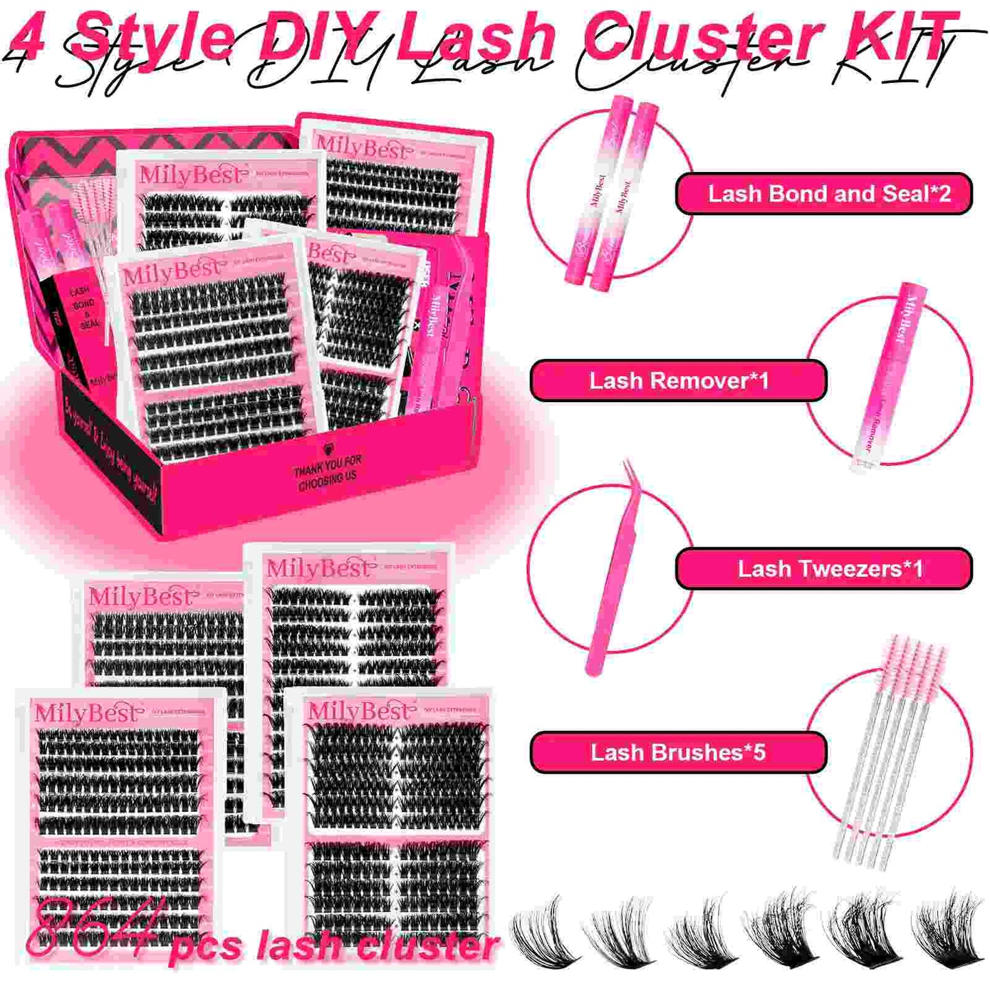 DIY Lash Clusters Kit – 864 Pcs D Curl Wispy Individual Eyelashes