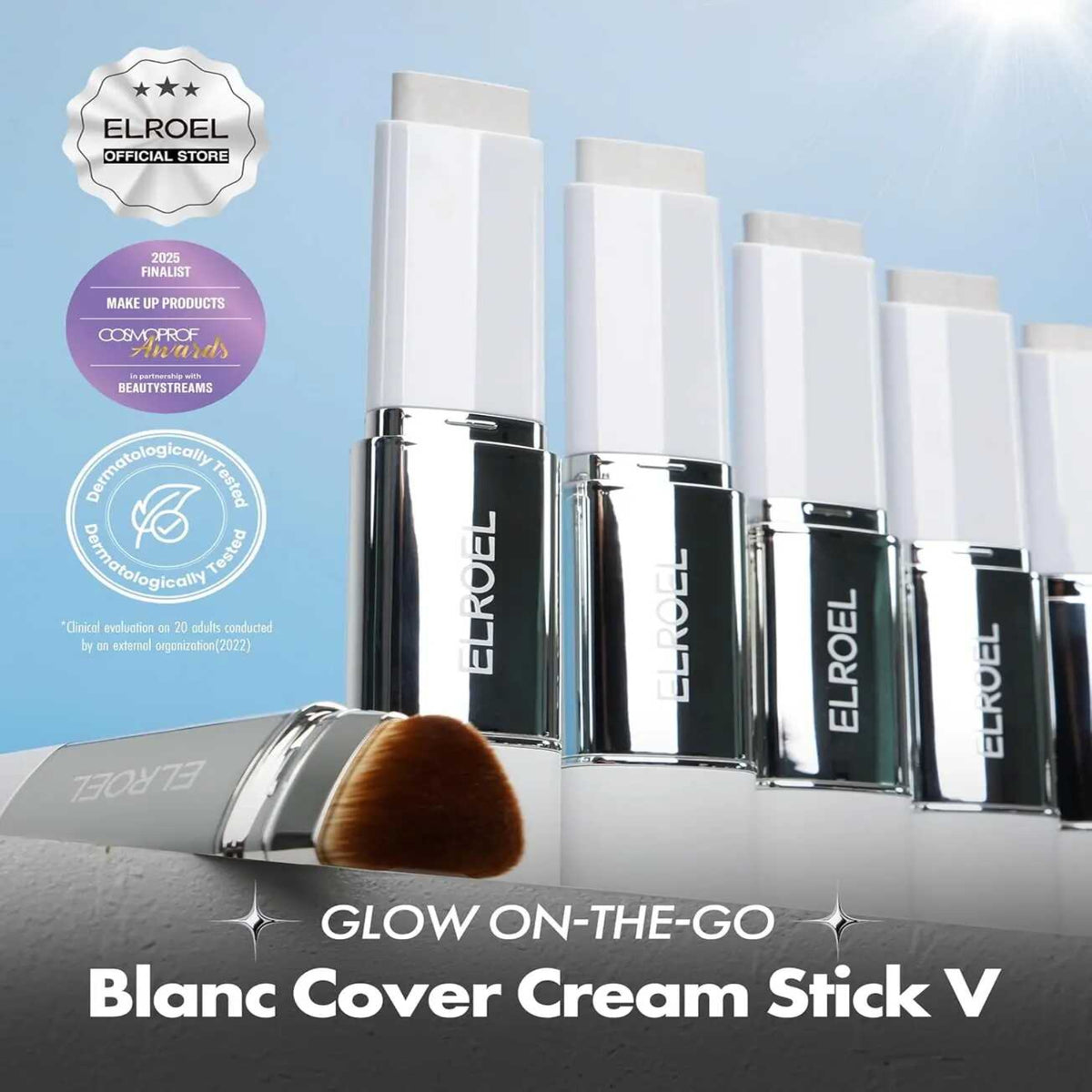 Self-Adjusting Foundation Stick with Built-in Brush