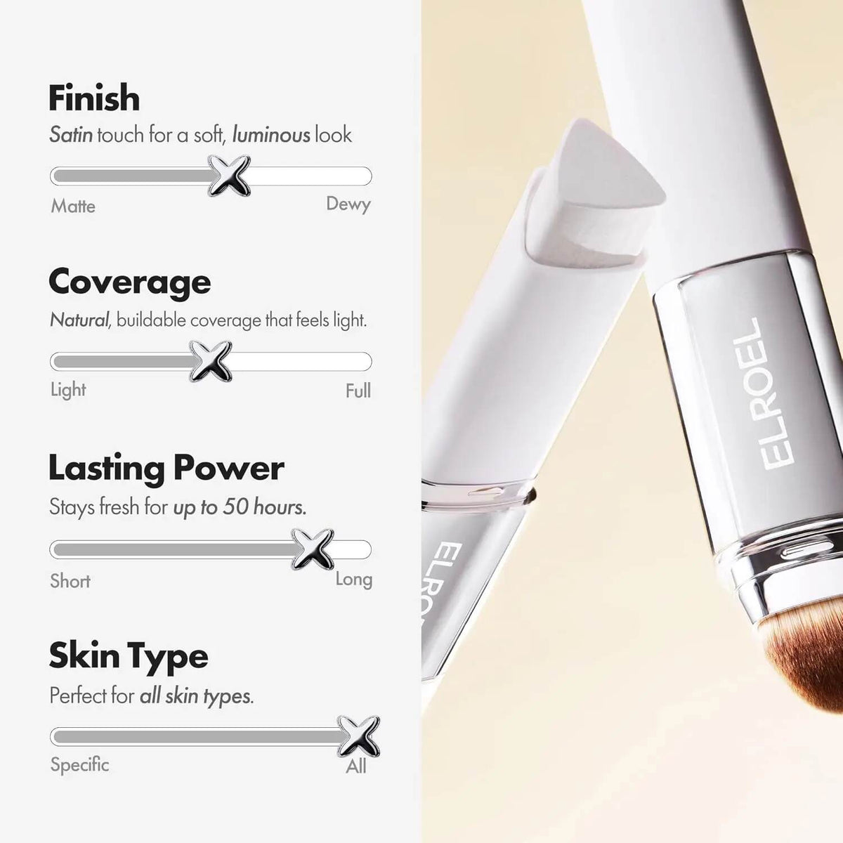 Self-Adjusting Foundation Stick with Built-in Brush