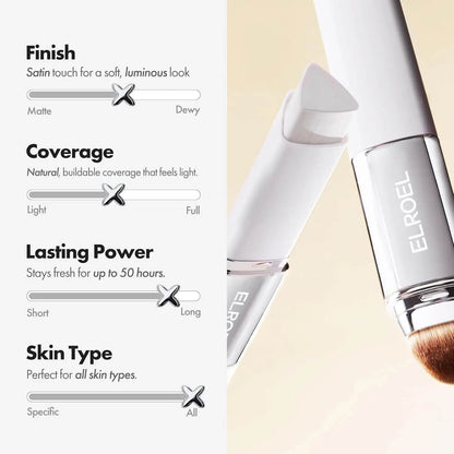 Self-Adjusting Foundation Stick with Built-in Brush