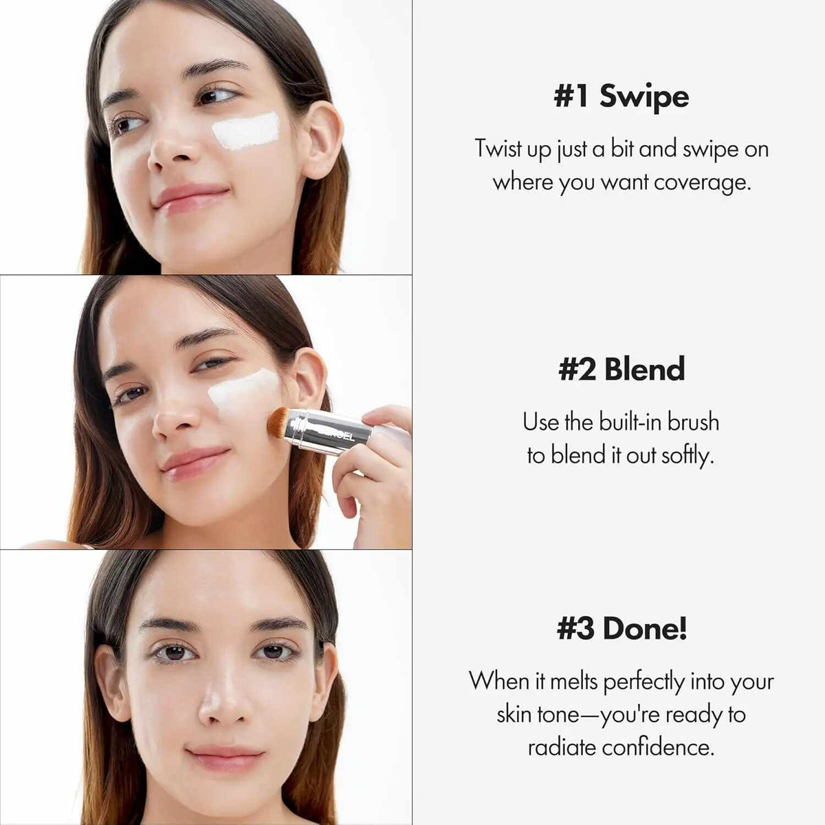 Self-Adjusting Foundation Stick with Built-in Brush