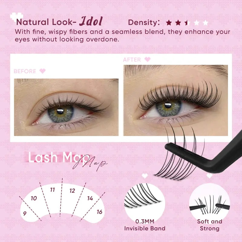 Idol Black| Brown Idol Lash Clusters Kit | D Curl Lash Extension Kit