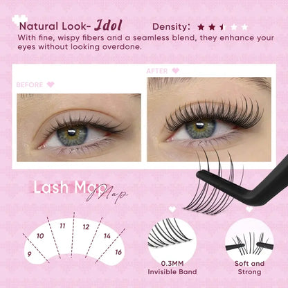 Idol Black| Brown Idol Lash Clusters Kit | D Curl Lash Extension Kit