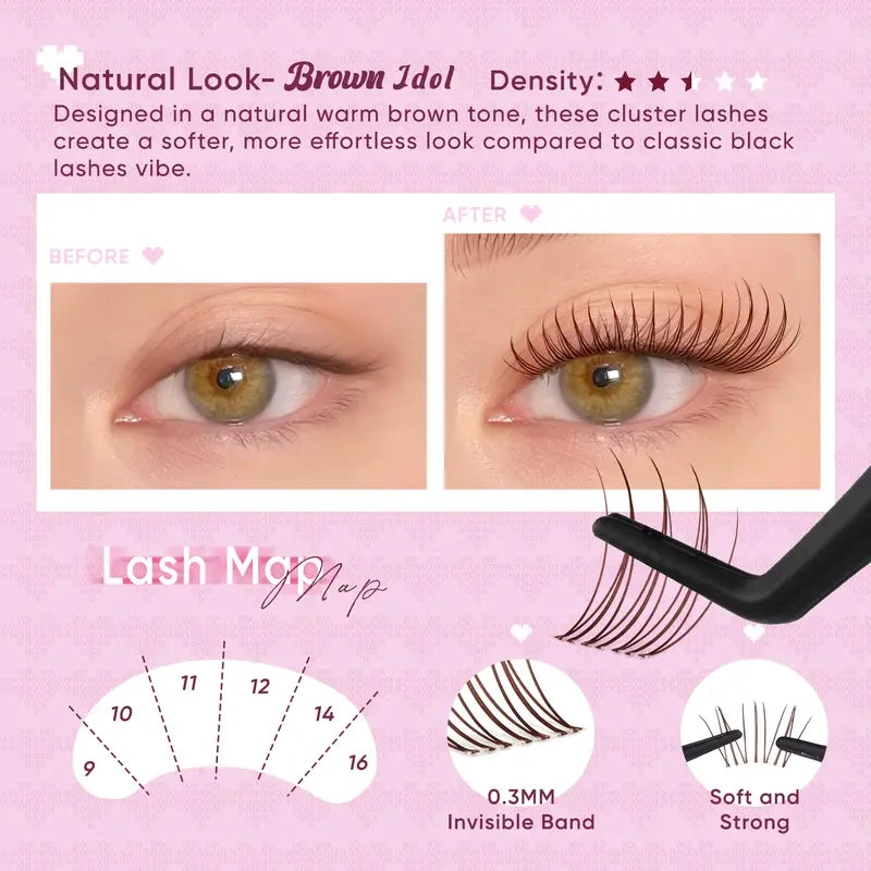 Idol Black| Brown Idol Lash Clusters Kit | D Curl Lash Extension Kit