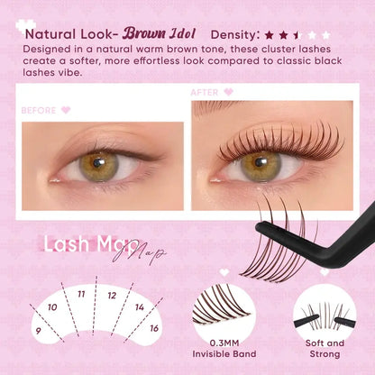 Idol Black| Brown Idol Lash Clusters Kit | D Curl Lash Extension Kit
