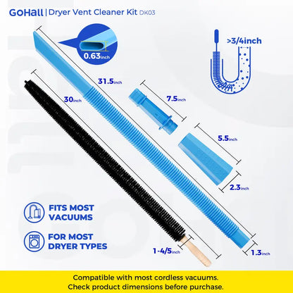 Universal Dryer Vent Cleaner Kit - 2-Piece Vacuum Hose Attachment & Flexible Lint Brush