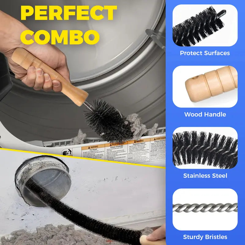 Universal Dryer Vent Cleaner Kit - 2-Piece Vacuum Hose Attachment & Flexible Lint Brush