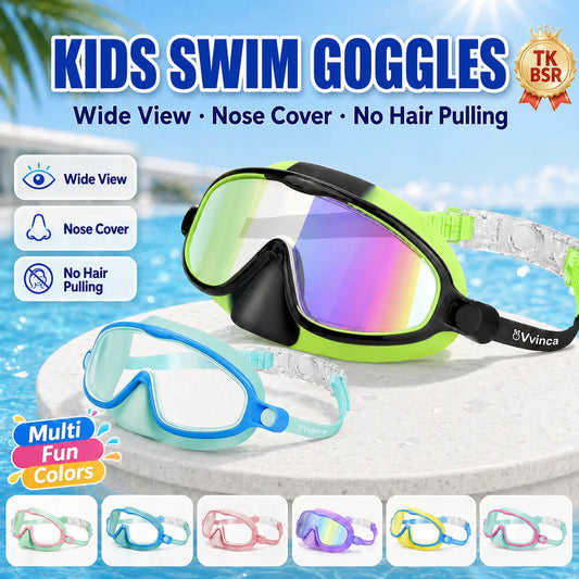 Kids Anti-Fog Swim Goggles with Soft Leakproof Nose Cover